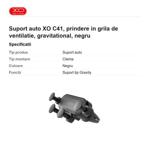 Suport auto XO C41, prindere in grila de ventilatie, gravitational, negru [2]