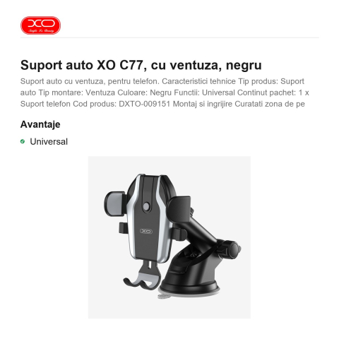 Suport auto XO C77, cu ventuza, negru [1]