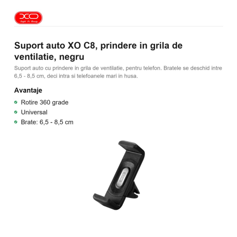 Suport auto XO C8, prindere in grila de ventilatie, negru [1]