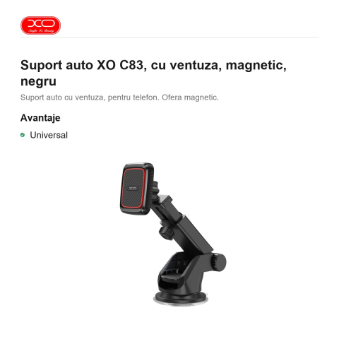 Suport auto XO C83, cu ventuza, magnetic, negru [1]