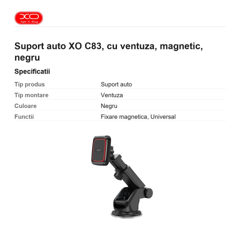 Suport auto XO C83, cu ventuza, magnetic, negru [2]
