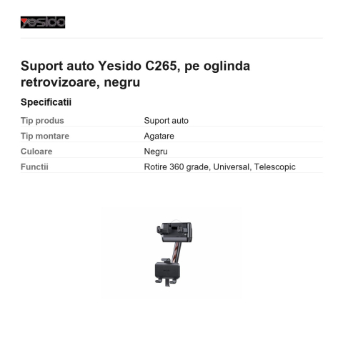 Suport auto Yesido C265, pe oglinda retrovizoare, negru [2]
