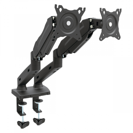 Accesorii monitoare - Suport birou 2 monitoare, Omega 45067, 13''-27'', inaltime maxima 420mm, rotatie 180° si inclinatie 70°, VESA 75x75 si 100x100, max.8 kg, negru