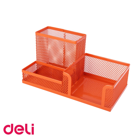 Suport birou 3 compartimente din plasa metalica Deli, organizator instrumente de scris pentru birou [4]