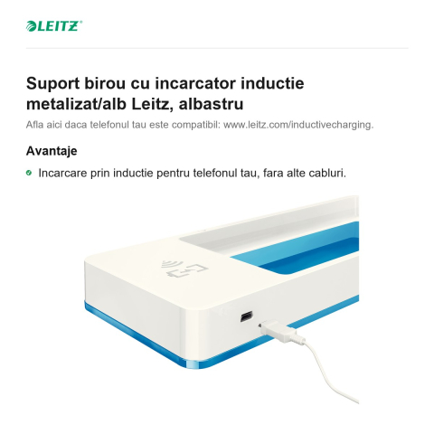 Suport birou cu incarcator inductie metalizat/alb Leitz, albastru [1]