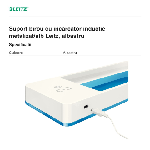 Suport birou cu incarcator inductie metalizat/alb Leitz, albastru [2]