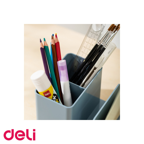 Suport birou Deli NuSign cu 2 compartimente si 2 separatoare, din ABS, albastru, pentru organizare instrumente de scris [4]