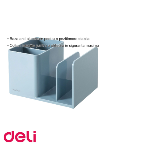 Suport birou Deli NuSign cu 2 compartimente si 2 separatoare, din ABS, albastru, pentru organizare instrumente de scris [2]
