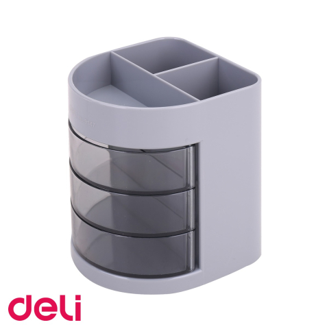 Organizatoare si suporturi de birou - Suport birou rotativ Deli, 6 compartimente si 3 sertare rotitoare, organizator documente si accesorii