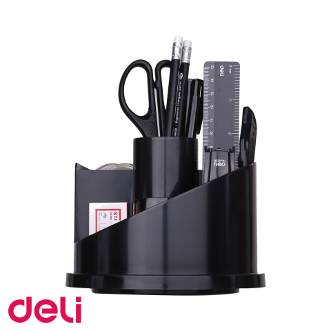 Organizatoare si suporturi de birou - Suport birou rotativ echipat Deli, 7 compartimente cu 16 accesorii, organizator desktop complet