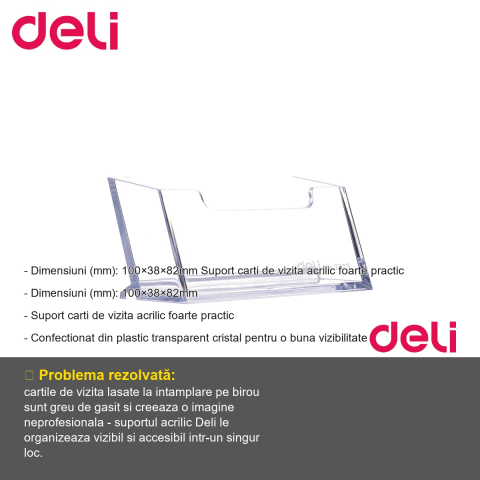 Suport carti de vizita acrilic Deli, transparent cristal, capacitate 50 carti, pentru birou [1]