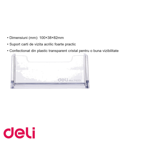 Suport carti de vizita acrilic Deli, transparent cristal, capacitate 50 carti, pentru birou [2]