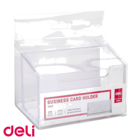 Suport carti de vizita acrilic Deli, transparent cristal, capacitate 50 carti, pentru birou [3]