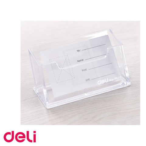 Suport carti de vizita acrilic Deli, transparent cristal, capacitate 50 carti, pentru birou [4]
