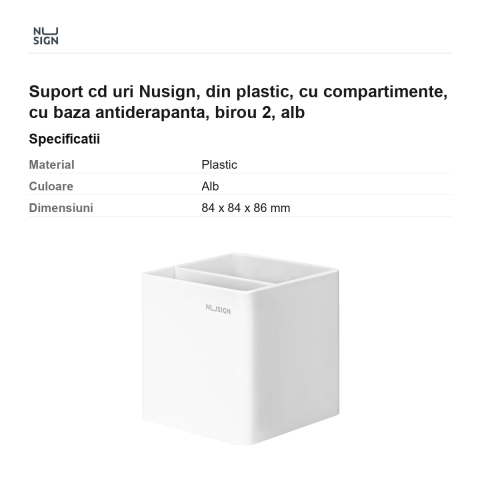 Suport cd uri Nusign, din plastic, cu compartimente, cu baza antiderapanta, birou 2, alb [2]