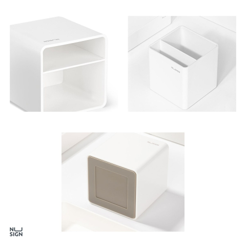 Suport cd uri Nusign, din plastic, cu compartimente, cu baza antiderapanta, birou 2, alb [3]