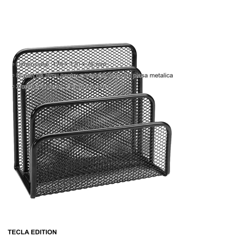 Suport corespondenta metalic cu 3 compartimente Tecla Edition, plasa mesh neagra, pentru birou [2]