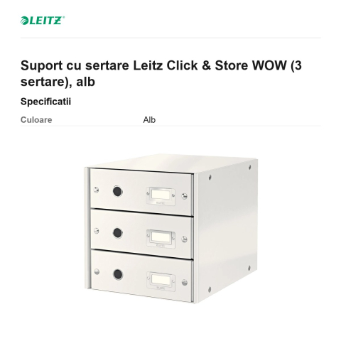 Suport cu sertare Leitz Click & Store WOW (3 sertare), alb [2]