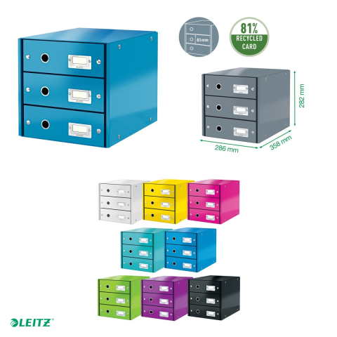 Suport cu sertare Leitz Click & Store WOW (3 sertare), albastru [3]