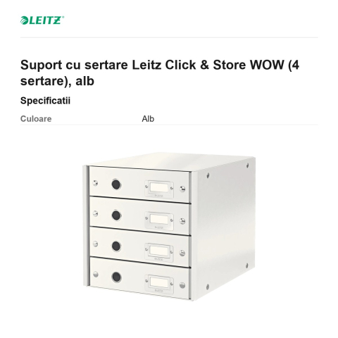 Suport cu sertare Leitz Click & Store WOW (4 sertare), alb [2]