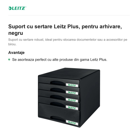Suport cu sertare Leitz Plus, pentru arhivare, negru [1]