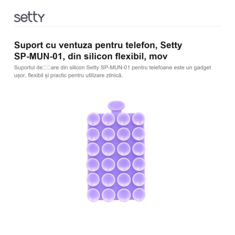 Suport cu ventuza pentru telefon, Setty SP-MUN-01, din silicon flexibil, mov [1]
