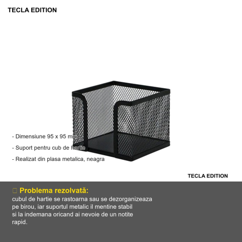Suport cub hartie Tecla Edition, plasa metalica neagra, pentru birou, dimensiune 95 x 95 mm [1]