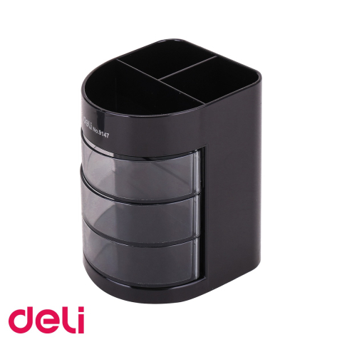 Organizatoare si suporturi de birou - Suport de birou Deli, 6 compartimente si 3 sertare rotitoare, organizator compact pentru accesorii de birou