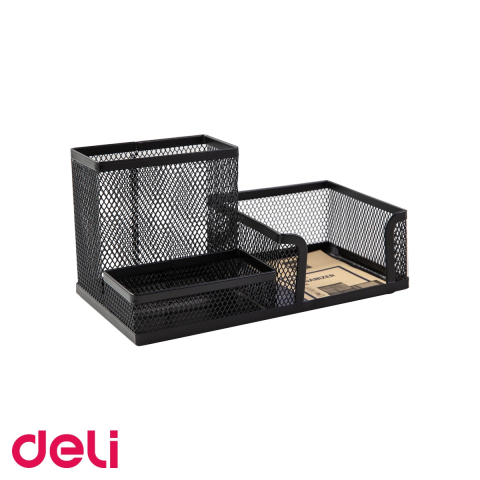 Organizatoare si suporturi de birou - Suport de birou Deli cu 3 compartimente din plasa metalica, organizator documente si accesorii pentru birou