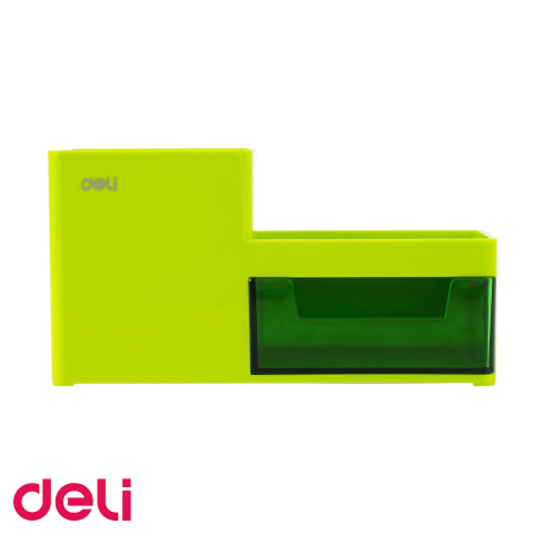 Suport de birou Deli cu 3 compartimente si sertar, organizator pentru instrumente de scris, verde [3]