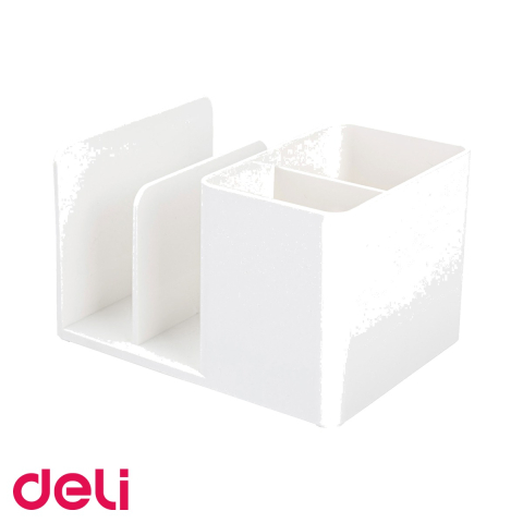 Organizatoare si suporturi de birou - Suport de birou Deli Nusign, 2 compartimente si 2 separatoare, ABS alb, organizare instrumente de scris