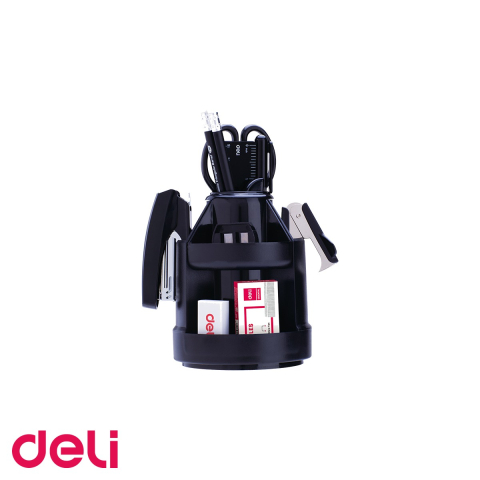 Organizatoare si suporturi de birou - Suport de birou echipat Deli, 5 compartimente cu 14 accesorii incluse, organizare completa a biroului