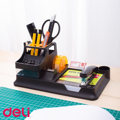 Suport de birou echipat Deli, 7 compartimente cu 16 accesorii incluse, organizare completa a spatiului de lucru [4]