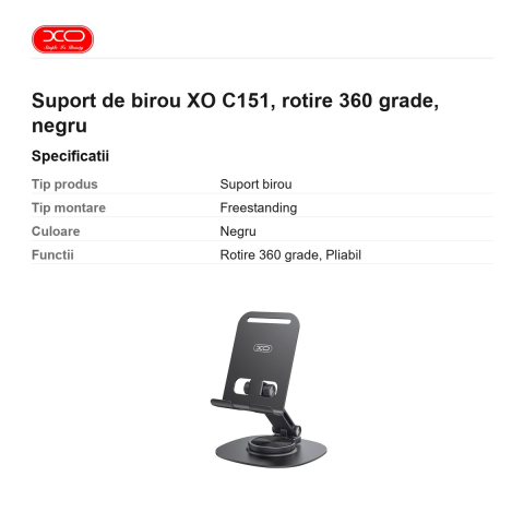 Suport de birou XO C151, rotire 360 grade, negru [2]