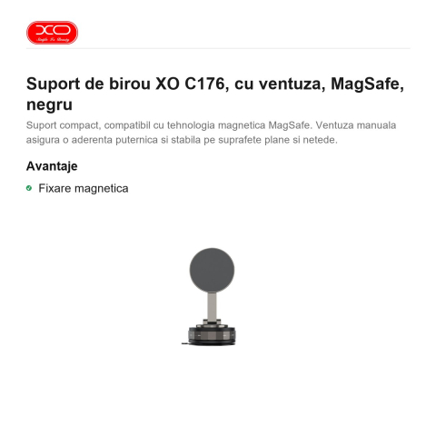 Suport de birou XO C176, cu ventuza, MagSafe, negru [1]