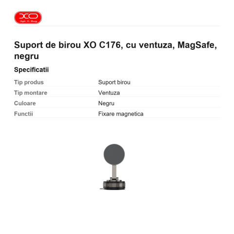 Suport de birou XO C176, cu ventuza, MagSafe, negru [2]