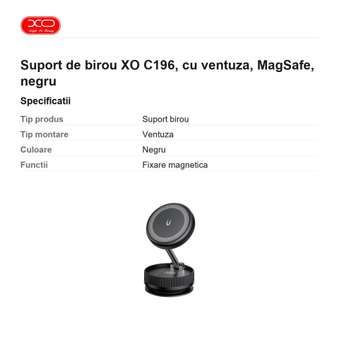Suport de birou XO C196, cu ventuza, MagSafe, negru [2]