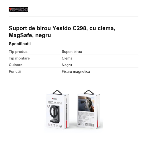 Suport de birou Yesido C298, cu clema, MagSafe, negru [2]