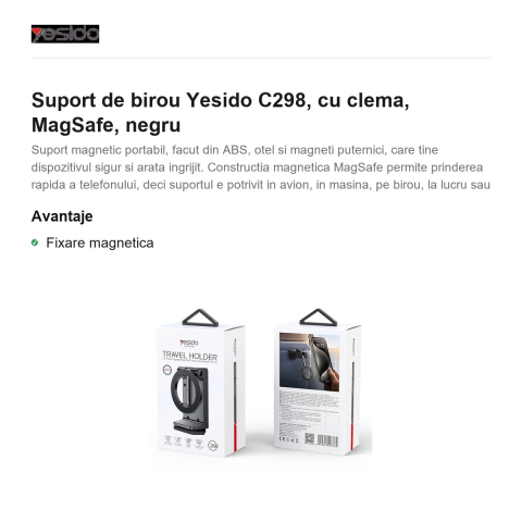 Suport de birou Yesido C298, cu clema, MagSafe, negru [1]