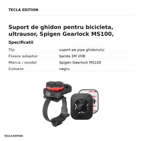 Suport de ghidon pentru bicicleta, ultrausor, Spigen Gearlock MS100, negru [2]