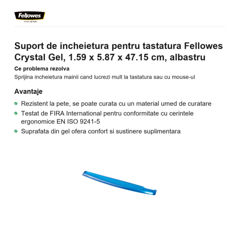 Suport de incheietura pentru tastatura Fellowes Crystal Gel, 1.59 x 5.87 x 47.15 cm, albastru [1]