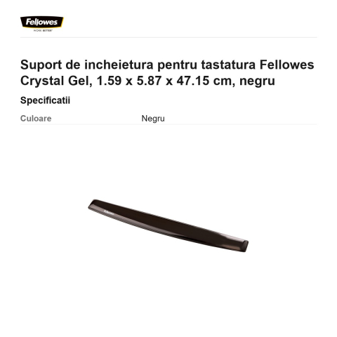 Suport de incheietura pentru tastatura Fellowes Crystal Gel, 1.59 x 5.87 x 47.15 cm, negru [2]