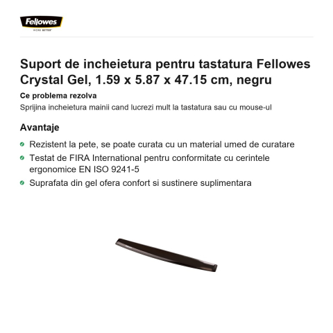 Suport de incheietura pentru tastatura Fellowes Crystal Gel, 1.59 x 5.87 x 47.15 cm, negru [1]