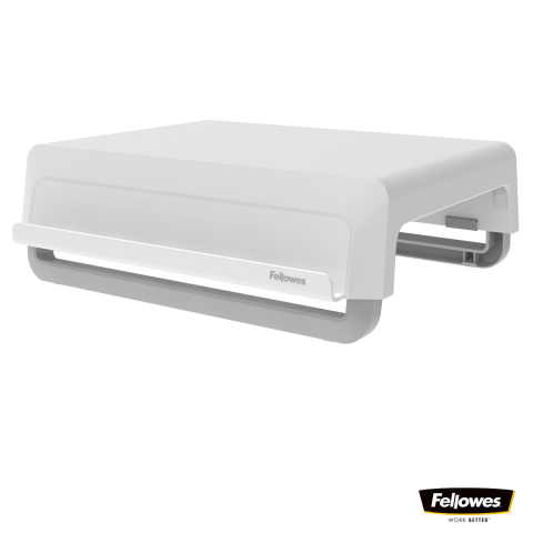 Suporturi ergonomice pentru monitor - Suport de monitor ergonomic, Fellowes Breyta, 3 inaltimi reglabile, portabil, pentru monitoare pana la 15 kg, alb