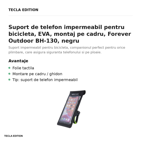 Suport de telefon impermeabil pentru bicicleta, EVA, montaj pe cadru, Forever Outdoor BH-130, negru [1]