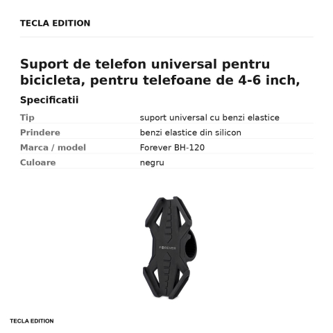 Suport de telefon universal pentru bicicleta, pentru telefoane de 4-6 inch, montaj pe ghidon, Forever BH-120, negru [2]