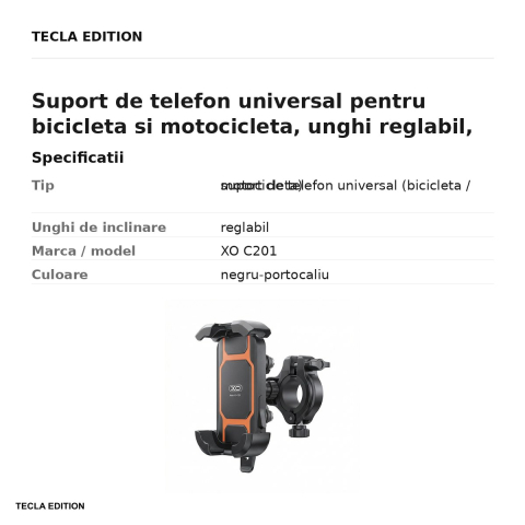 Suport de telefon universal pentru bicicleta si motocicleta, unghi reglabil, XO C201, negru-portocaliu [2]