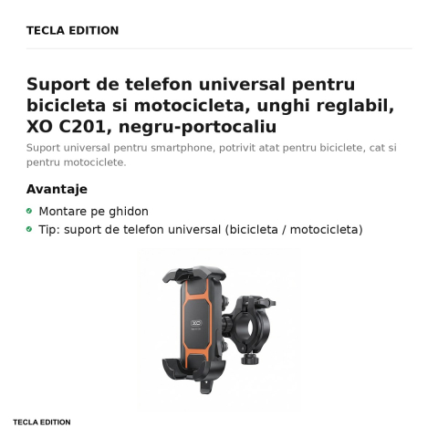 Suport de telefon universal pentru bicicleta si motocicleta, unghi reglabil, XO C201, negru-portocaliu [1]