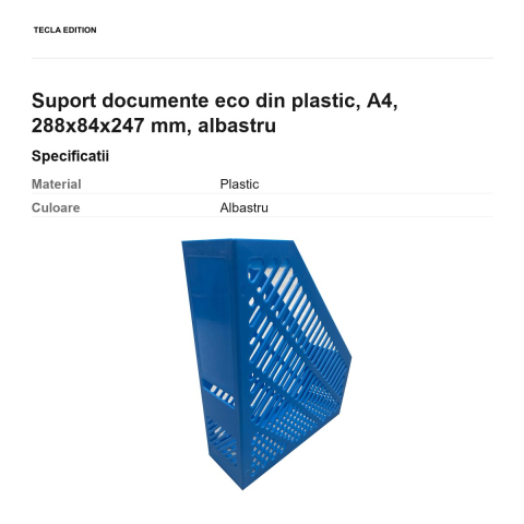 Suport documente eco din plastic, A4, 288x84x247 mm, albastru [2]
