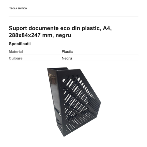 Suport documente eco din plastic, A4, 288x84x247 mm, negru [2]
